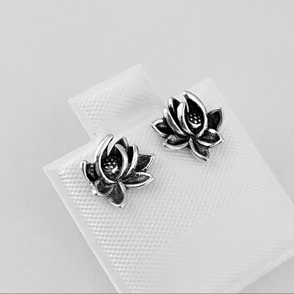 Sterling Silver Blooming Lotus Earrings, Flower Earrings, Spirit Flowers - Picture 3 of 9